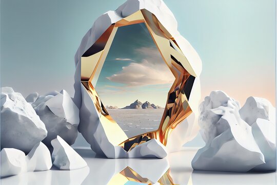 3d render, abstract geometric background, a painting on a piece of ice, illustration with automotive design