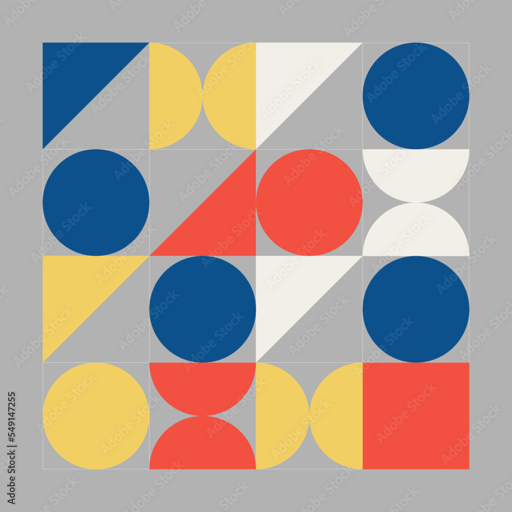 Poster combination simple geometric forms on gray background.