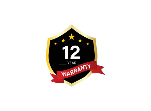 12 Year warranty stamp vector logo images, Guarantee vector stock photos, Guarantee vector illustration of logo.