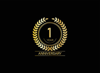 1 years anniversary logo. Vector and illustration. gold anniversary logo.