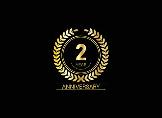 2 years anniversary logo. Vector and illustration. gold anniversary logo.