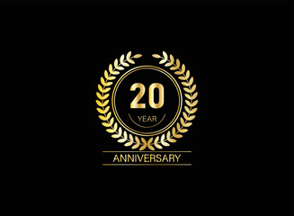 20 years anniversary logo. Vector and illustration. gold anniversary logo.