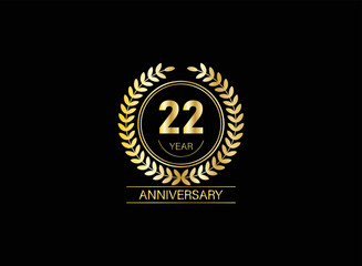 22 years anniversary logo. Vector and illustration. gold anniversary logo.
