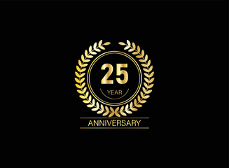 25 years anniversary logo. Vector and illustration. gold anniversary logo.