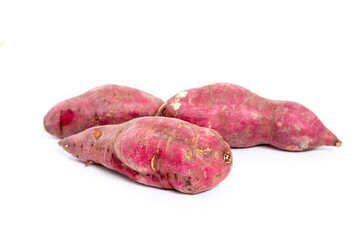 Red sweet potato isolated on white background