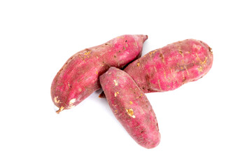 Red sweet potato isolated on white background