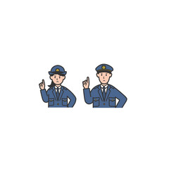 厳しい表情で指をたてる警察官男女の上半身イラスト