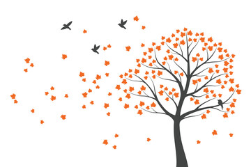 Naklejka na ściany i meble Tree Wall decoration Concept. Bird on branch wall decoration sticker design vector illustration