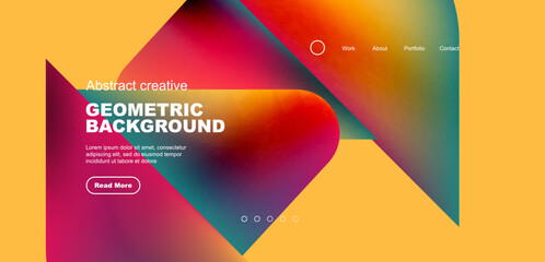 Fototapeta premium Geometric landing page background. Fluid colors and simple shapes abstract composition. Vector illustration for wallpaper, banner, background, leaflet, catalog, cover, flyer