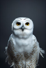 Snowy Owl portrait on gray background created with Generative AI technology