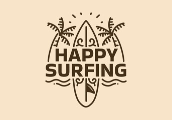 Vintage art illustration of a happy surfing sign
