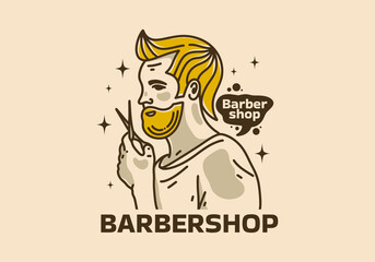 Vintage art illustration of a man and a haircut
