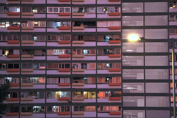 Lit-up Homes in a Public Housing Estate in Hong Kong