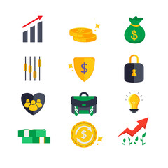 business icon, money in bag and coin