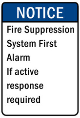 Fire emergency sign Fire suppression system first alarm