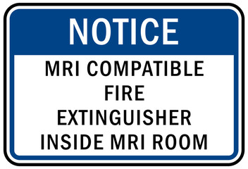 Fire emergency sign mri compatible fire extinguisher inside mri room - obrazy, fototapety, plakaty