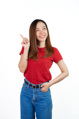 Fototapeta na wymiar Pretty Asian people wearing red t-shirt for a woman isolated on white background.