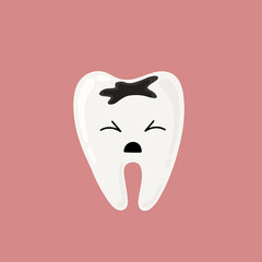 Illustration of a tooth with a hole. Caries. Vector image of tooth decay. Care of teeth.