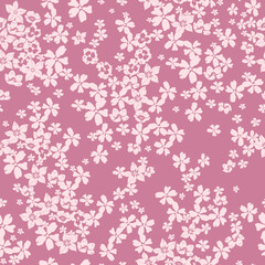 Simple, trendy, monochrome, floral, seamless ditsy conversational pattern with tonal, small, tiny, random, doodle flowers, stems and petals for tshirt, textile, fabric, clothing, kids, women, girls