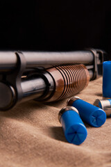 wooden hand guard of an old shotgun close-up