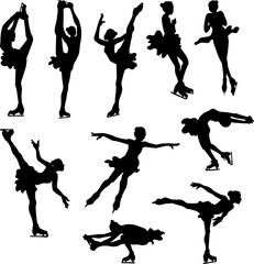 A set of silhouettes of women's singles figure skater