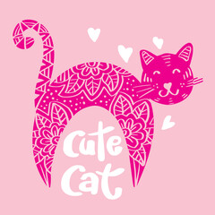 Cute cat word hand lettering.