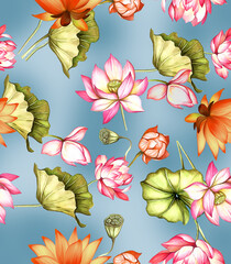 Seamless Digital Flower Pattern - Textile Design Watercolor Background