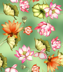 Seamless Digital Flower Pattern - Textile Design Watercolor Background