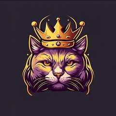  mascot cat wearing king crown for esport logo, Cat Silhouette Illustration for tshirt, t-shirt, sweater, jacket, banner games. isolated in black background