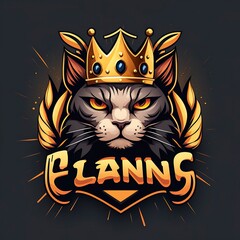  mascot cat wearing king crown for esport logo, Cat Silhouette Illustration for tshirt, t-shirt, sweater, jacket, banner games. isolated in black background