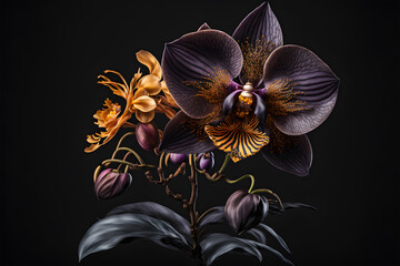 Illustration flower orchid 3d render abstract with a black background