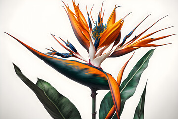 Illustration flower Strelitzia reginae, 3d render bird of paradise abstract with a white background