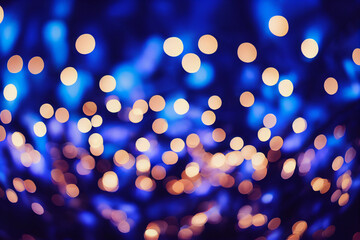 abstract Lights on blue background and gold lighting bokeh