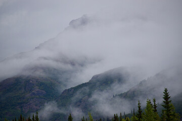 cloud covered mountains in Alaska