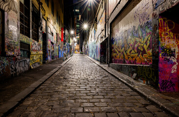 Fototapeta na wymiar Hosier Lane, Melbourne at night