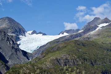 glacier in a valley on a mountain in Alaska