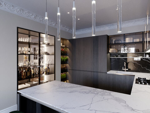 Kitchen and stlvaya in a modern style. 3D visualization. luxury furniture