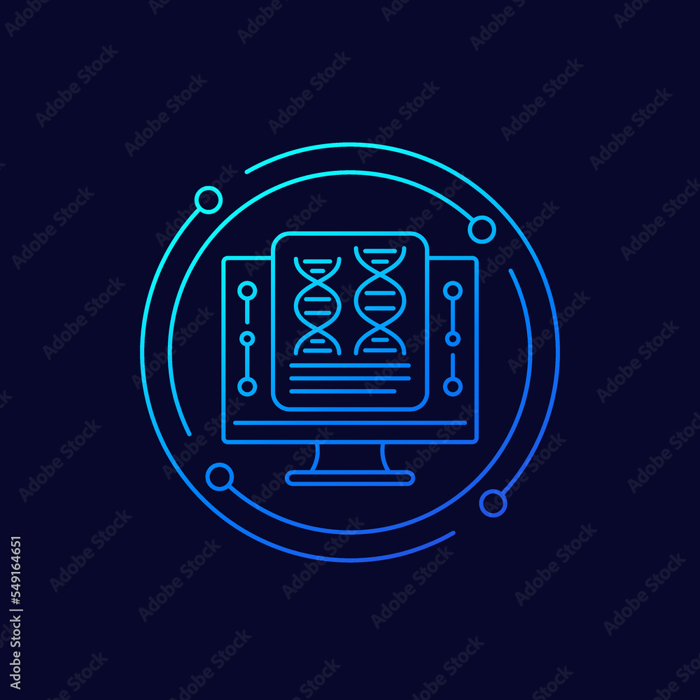 Poster bioinformatics icon with dna, linear design