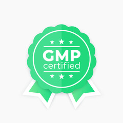 GMP certified badge, Good Manufacturing Practice vector label