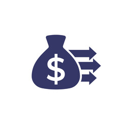 Lump sum payment icon with money bag on white