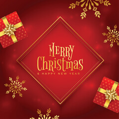 Fototapeta na wymiar premium merry christmas winter festival red background with giftbox