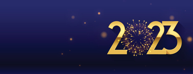 happy new year 2023 banner with firework  and text space