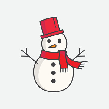 Snowman with hat vector. Snowman icon template. Winter symbol icon. Christmas and New Year greeting card design element. Vector illustration