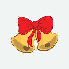 Golden Christmas bells with red bow icon. Christmas design element. Christmas bell background. Vector illustration