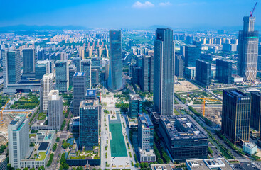Fototapeta na wymiar Aerial Scenery of East New Town, Ningbo, Zhejiang, China