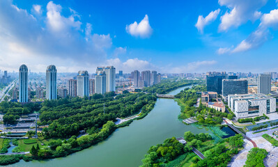 Obraz premium Aerial Scenery of East New Town, Ningbo, Zhejiang, China