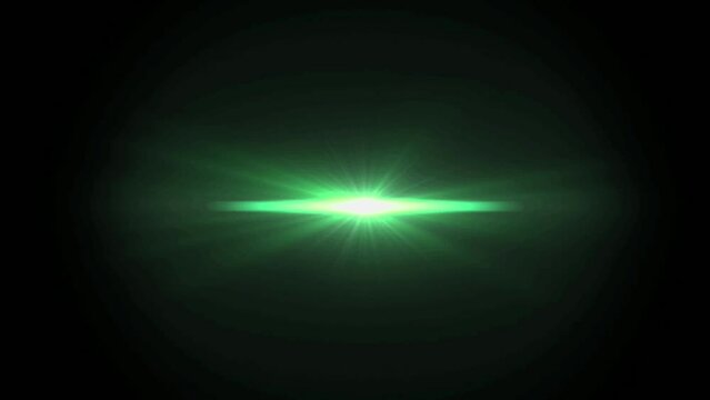 Realistic green light lens flare isolate on black background.
