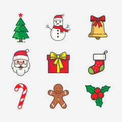 Christmas icons set. Christmas design element pack. Christmas and holiday card design element. Vector illustration