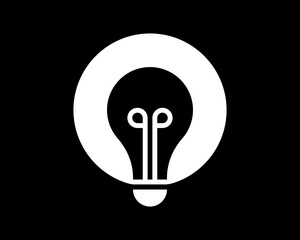 Light Bulb Lamp Innovation Electricity Invention Negative Space Circle Shape Vector Logo Design