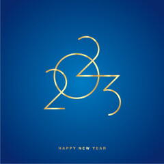 Happy New Year 2023 abstract new golden space oddity numbers typography logo on blue background